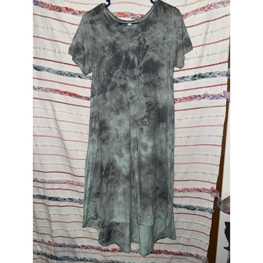 LuLaRoe Dress Womens XS Gray Green Tie Dye High Low A-Line Midi T-Shirt Style